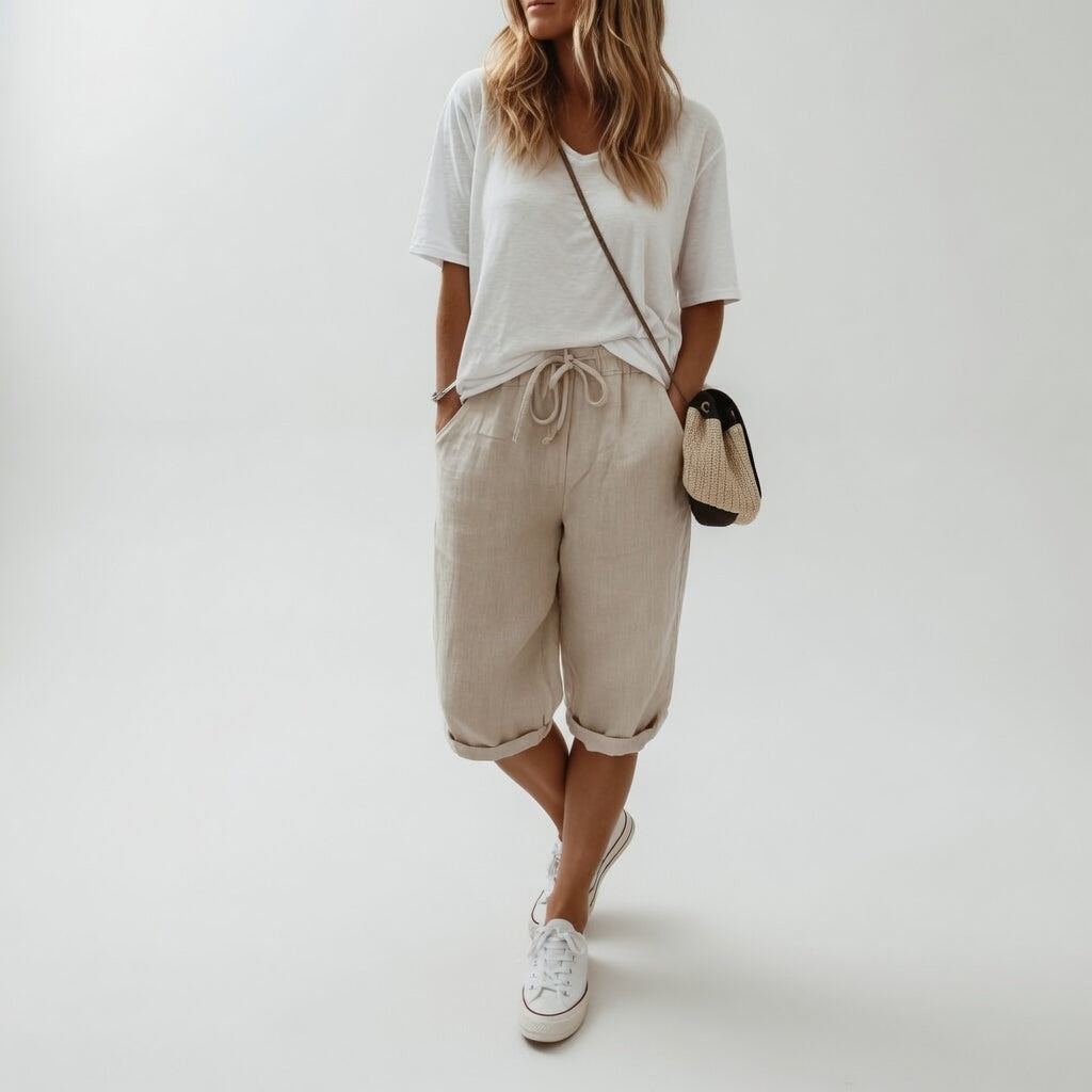 Bermuda de algodón para mujer, estilo casual y fresco de verano. Ideal para comodidad diaria.