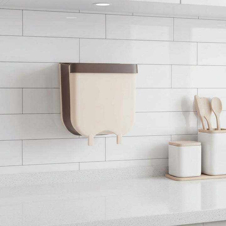 Accesorio de cocina: papelera plegable para basura, colgante en gabinete, facilita la limpieza.