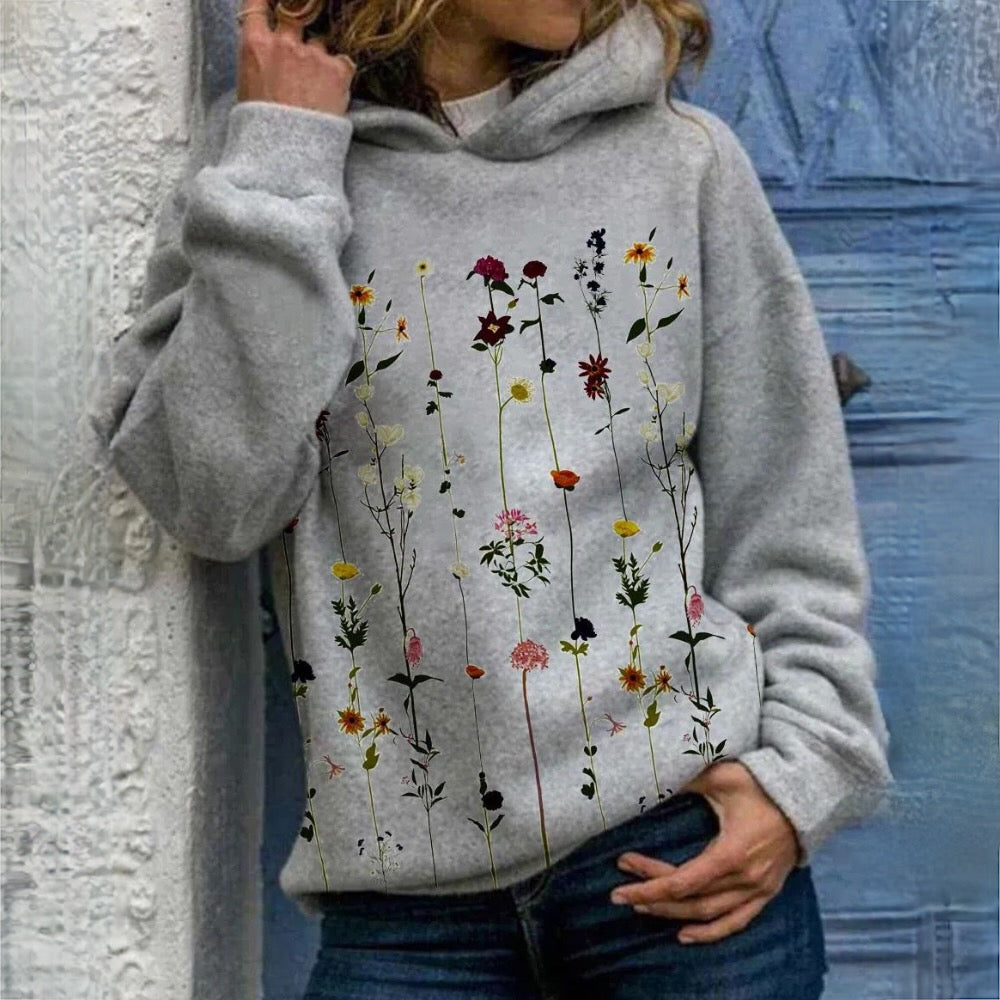 Jersey floral suave para mujer, estampado elegante. Ideal para otoño/invierno, manga larga y cuello redondo, máxima comodidad.