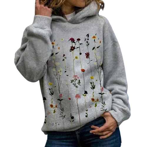 Ropa de mujer: Jersey floral casual y femenino de manga larga. Tejido suave, perfecto para comodidad en otoño e invierno.