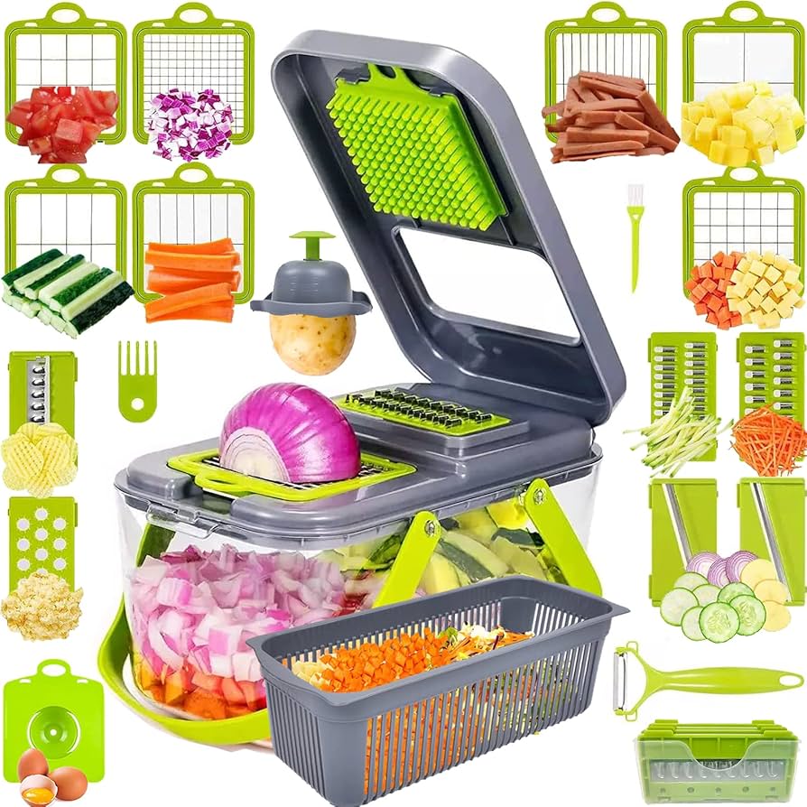 Rebanador de verduras multifuncional 18 en 1 para cocina, con rallador y picador de frutas.