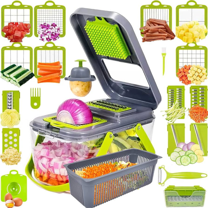 Rebanador de verduras multifuncional 18 en 1 para cocina, con rallador y picador de frutas.