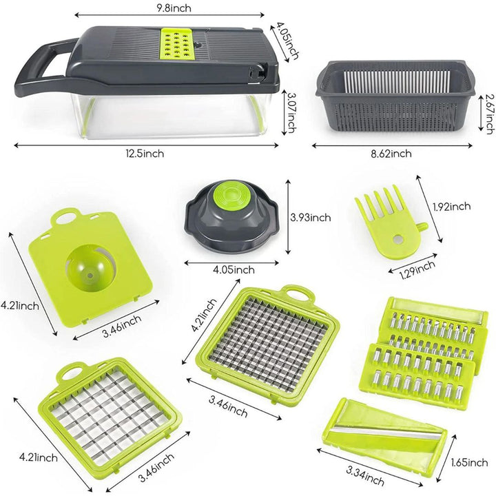 Utensilio de cocina 18 en 1 para cortar, rallar y picar verduras. Rebanador multifuncional para frutas y preparación.
