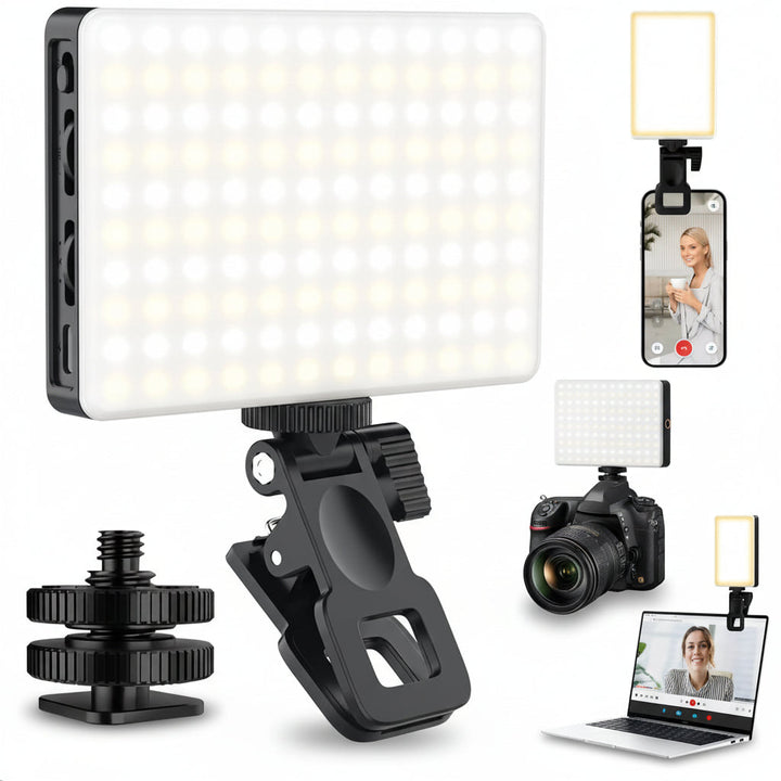 Luz LED universal con clip para selfies, fotos y videos. Iluminación ajustable para smartphone.
