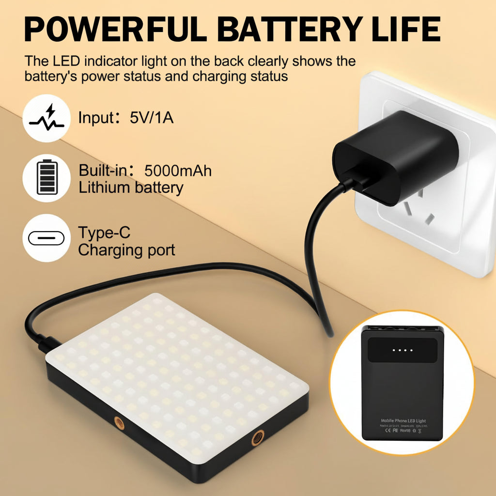 Accesorio de luz LED con clip para vloggers. Iluminación ajustable para crear contenido profesional.