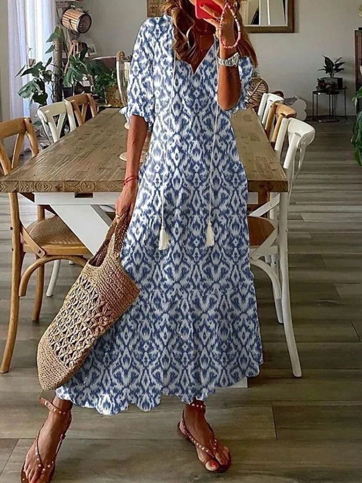 Vestido maxi floral elegante, perfecto para fiestas de verano, eventos y ocasiones especiales.