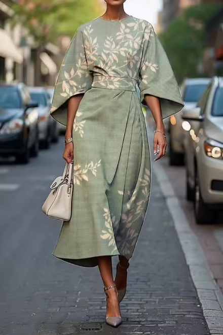 Vestido midi con flores artísticas para mujer. Estilo femenino y fluido, ideal para verano, eventos y ocasiones casuales.