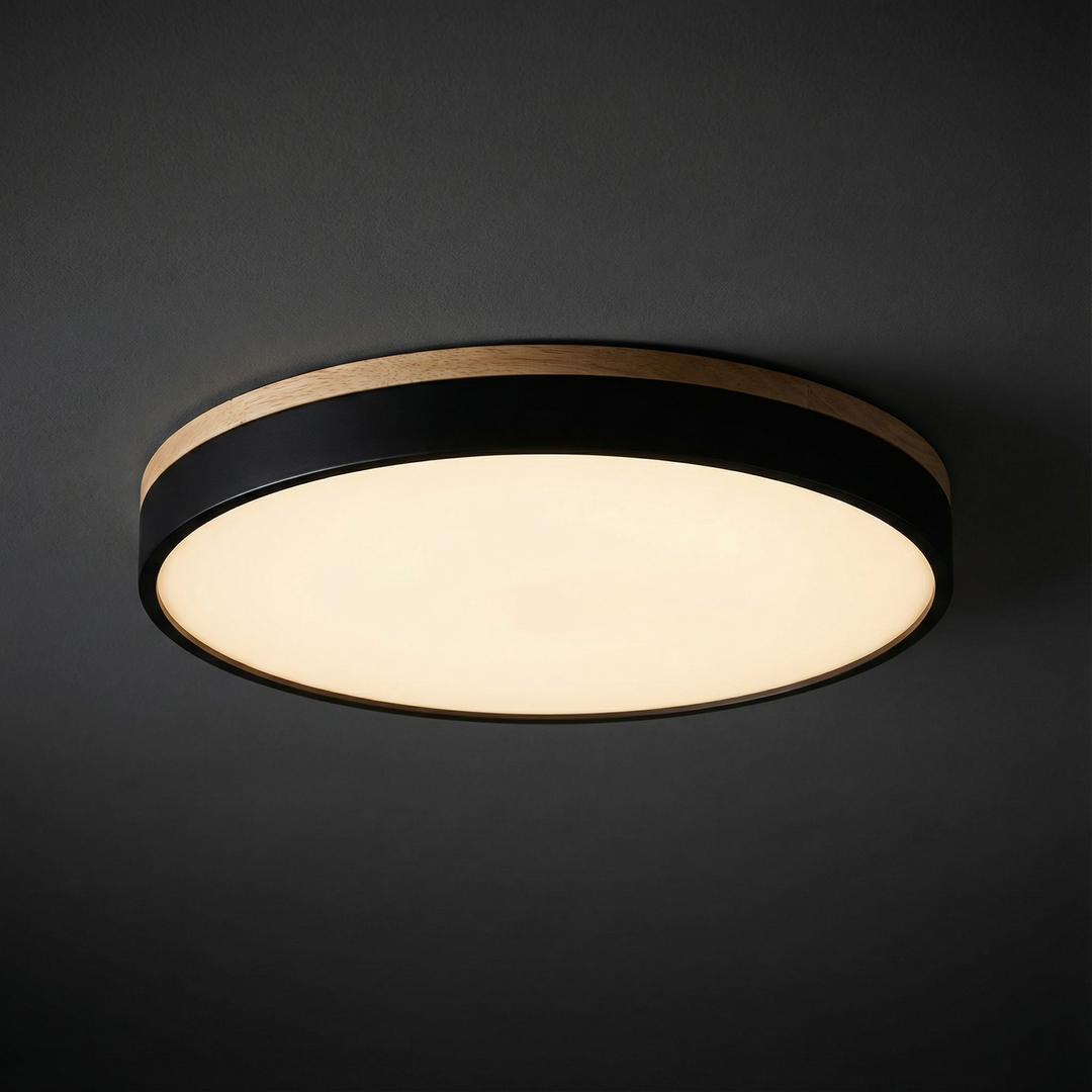 Lámpara de techo LED moderna redonda con atenuación para salón. Luz regulable, diseño elegante.