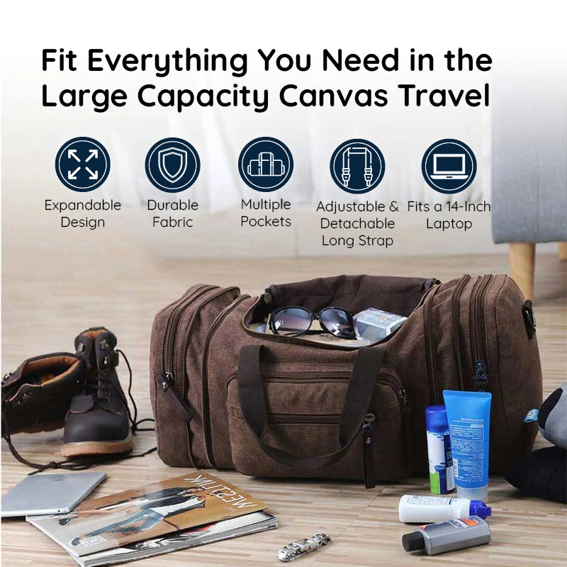 La mejor bolsa de viaje de lona expandible unisex, gran capacidad y duradera para viajes.