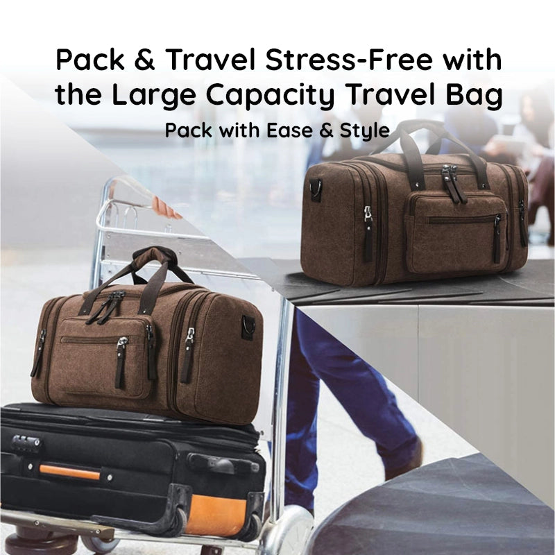 Bolso de viaje de lona unisex expandible, organiza tu equipaje fácilmente, gran capacidad.
