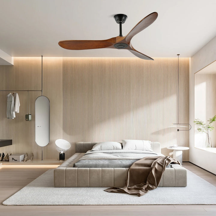 Ventilador de techo nogal para interiores, estilo moderno, mejora la circulación del aire.