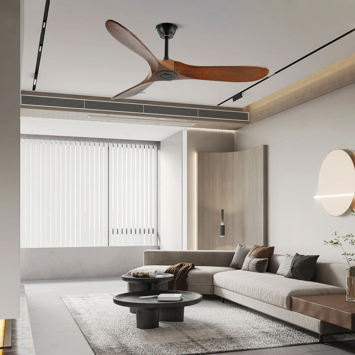 Ventilador de techo nogal para sala de estar, 6 velocidades, estilo contemporáneo.