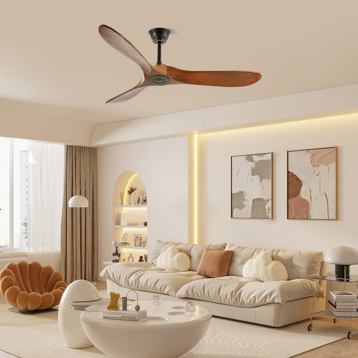 Ventilador de techo nogal con mando, diseño actual que se integra en cualquier decoración.