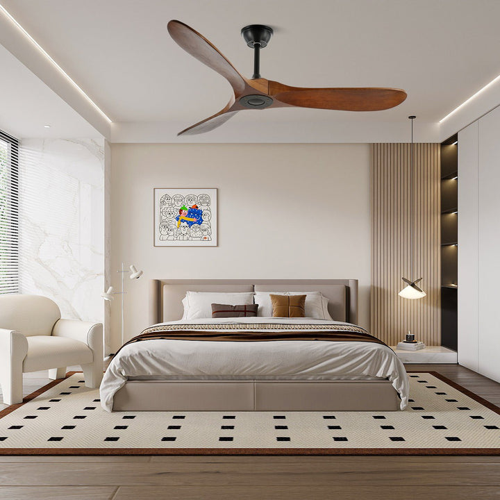 Ventilador de techo nogal oscuro, diseño moderno que complementa tu decoración interior.