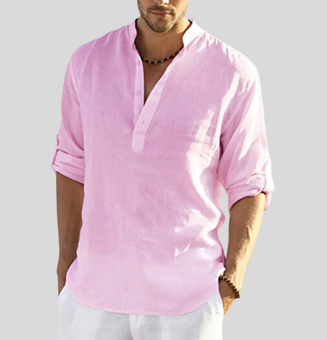 Camisa de lino verde menta para hombre, estilo casual de manga larga, perfecta para ropa de verano y comodidad.