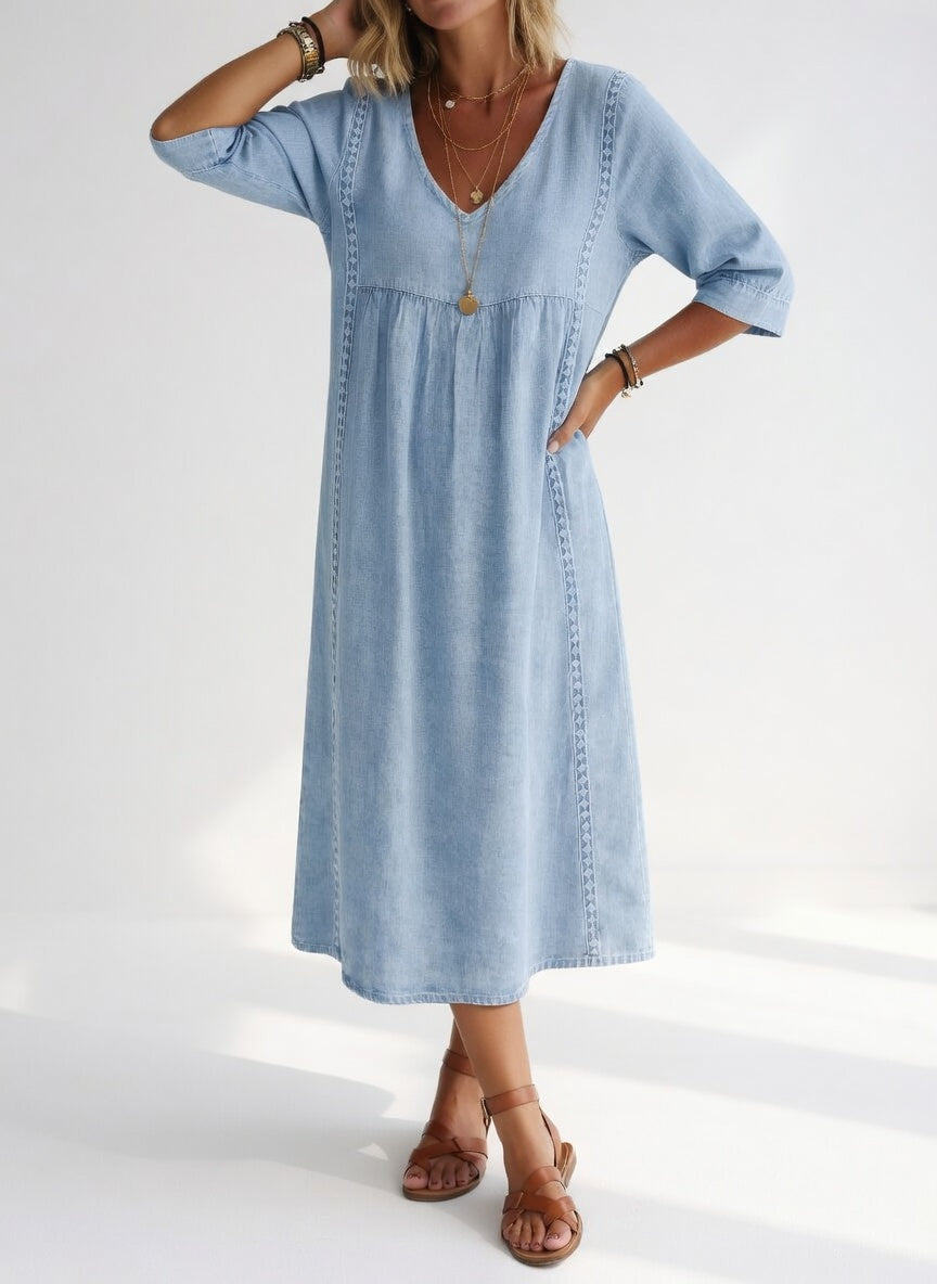 Vestido midi fluido casual y elegante para mujer, comodidad versátil, ideal primavera/verano.