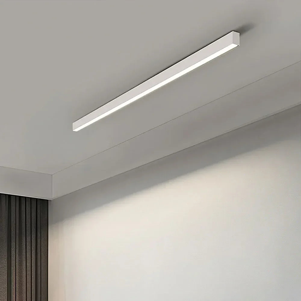 Luz LED lineal colgante regulable, 3 colores. Ideal para sala, comedor y diseño interior moderno.