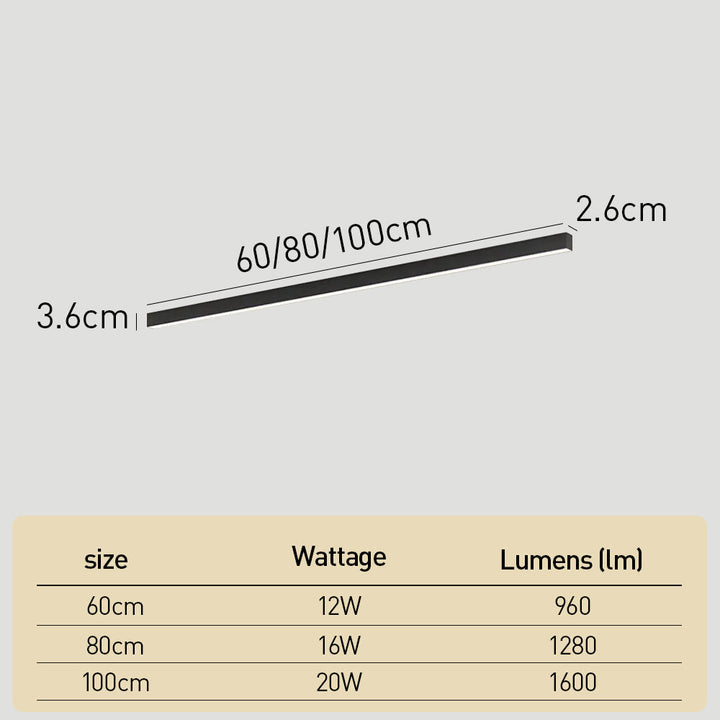 Luz LED lineal de techo, 3 colores. Colgante o empotrada, ideal para cualquier diseño interior moderno.