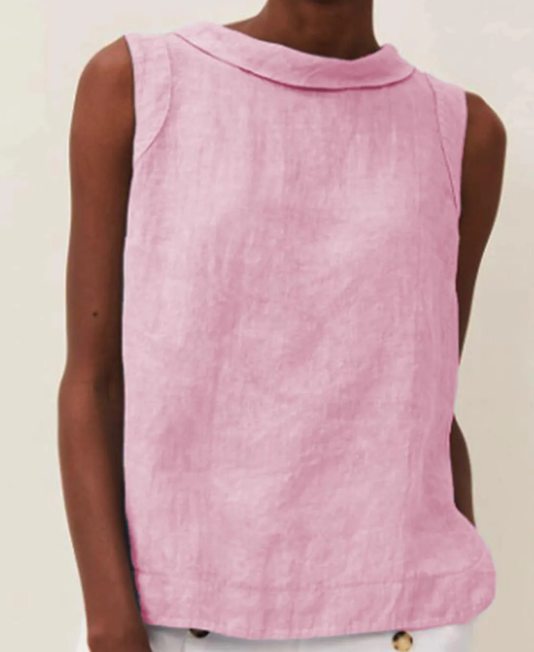 Blusa de lino casual y elegante para mujer, manga corta. Perfecta para primavera y verano.