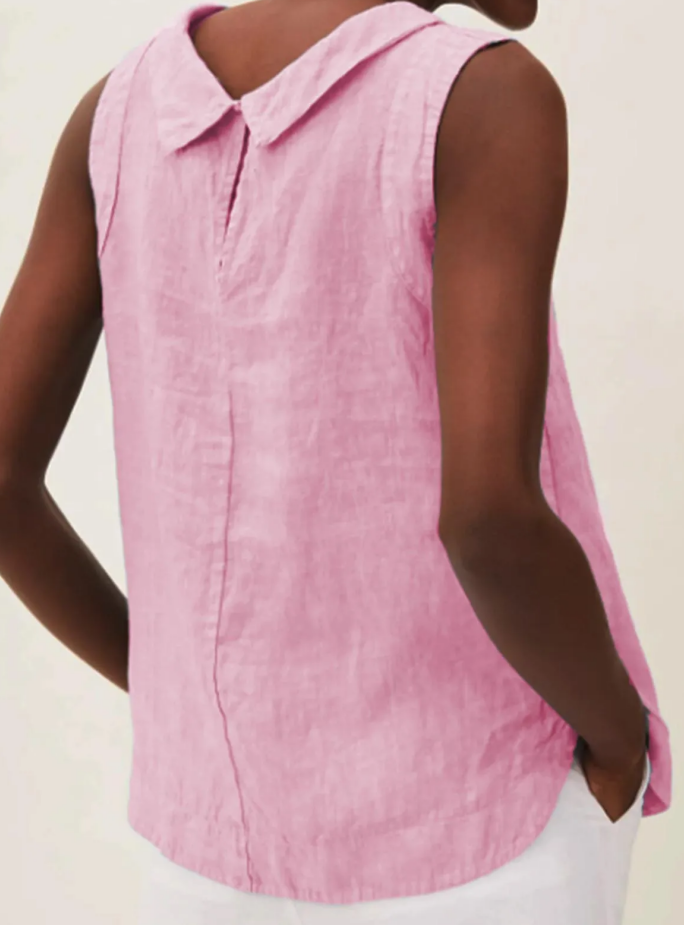 Blusa de lino ecológico para mujer, manga corta. Prenda transpirable para clima cálido.