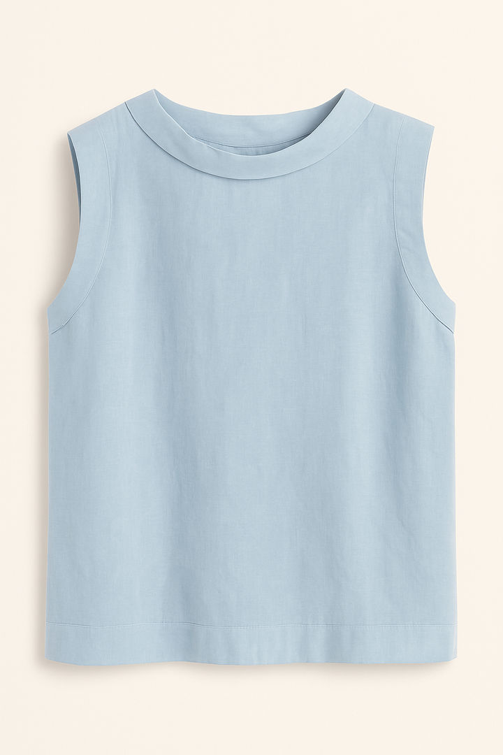 Blusa de lino para mujer con cuello redondo y manga corta. Diseño casual y transpirable.