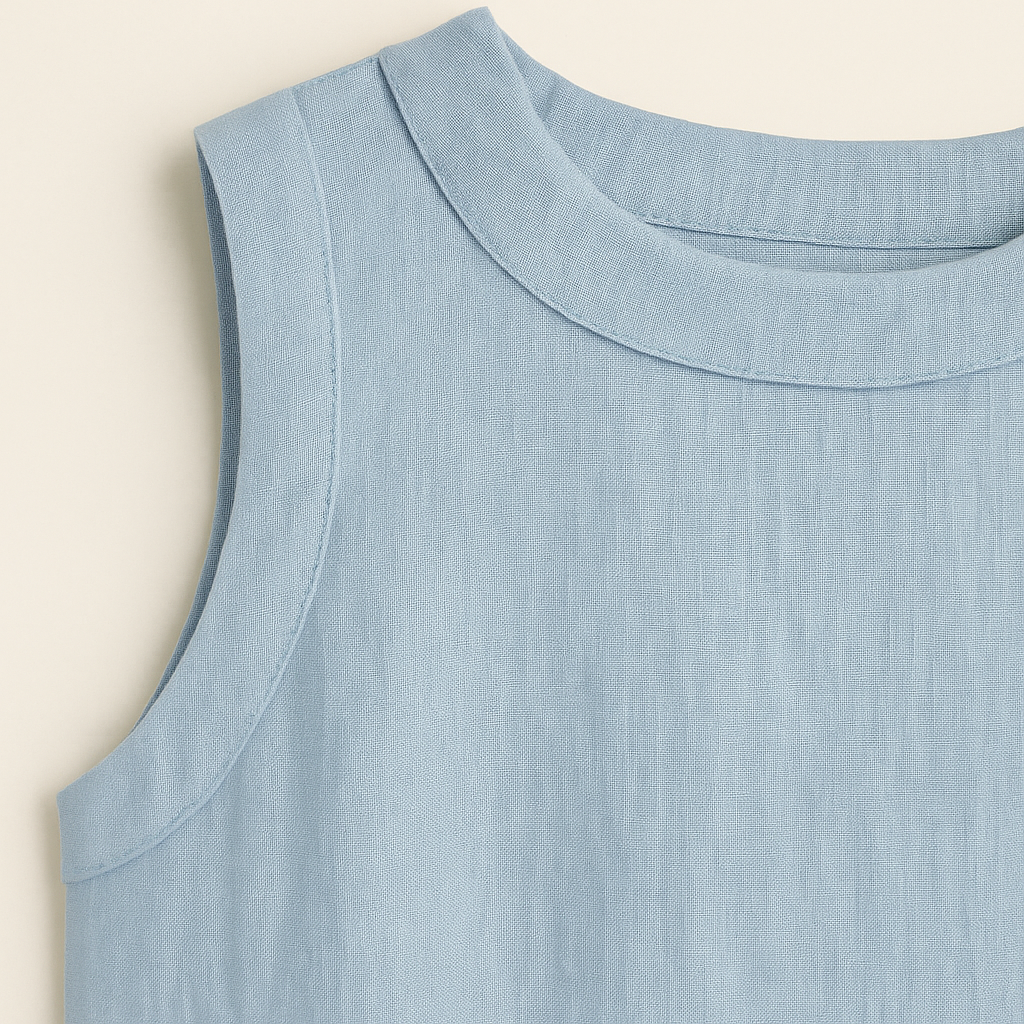 Textura de blusa de lino natural para mujer. Prenda fresca y transpirable de manga corta.