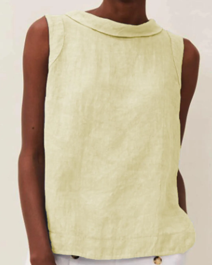 Blusa de lino blanco roto para mujer, manga corta. Estilo fresco y versátil para el día a día.