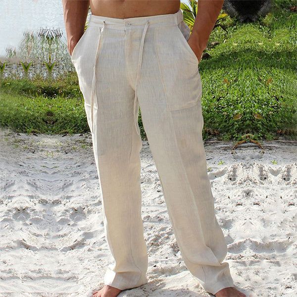 Pantalón recto ligero de hombre con pliegues, ideal para un estilo casual elegante de verano.