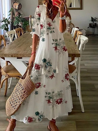 Vestido de playa bohemio para mujer, tejido ligero y fresco, ideal para el verano.