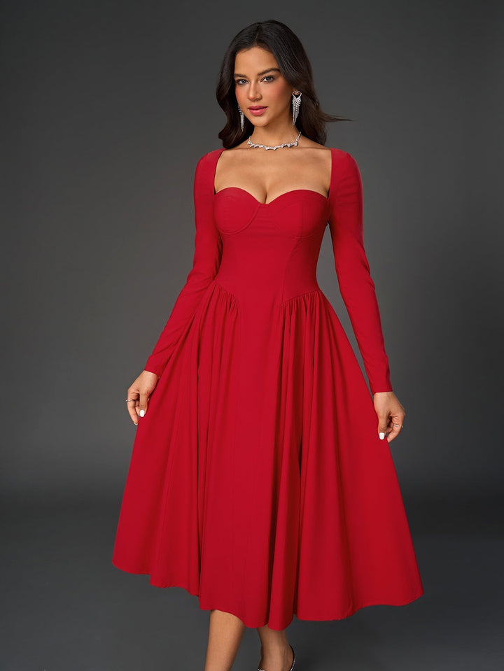 Comodidad y moda: vestido línea A con lazo trasero y mangas largas. Un must-have.