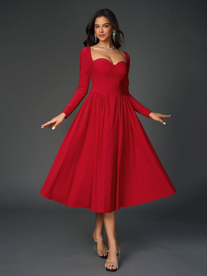 Vestido línea A, lazo espalda, manga larga. Ideal para un estilo femenino y fresco.