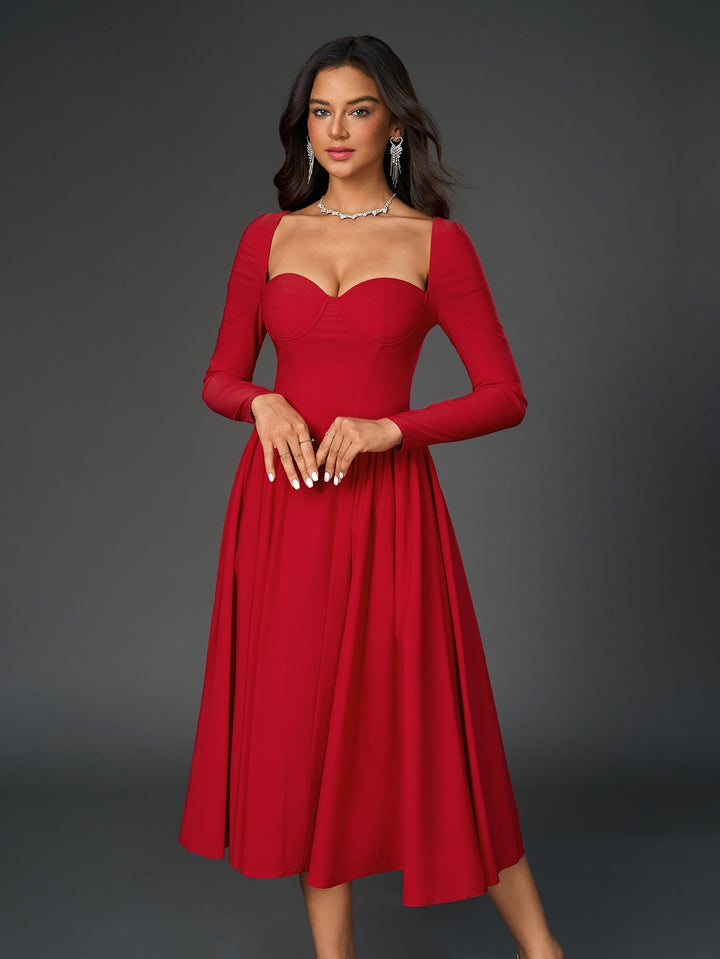 Vestido mujer, línea A, mangas largas. Lazo en espalda; comodidad garantizada.