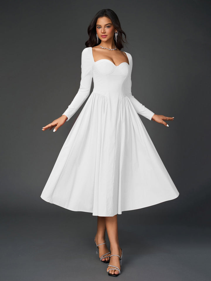 Vestido línea A para mujer, manga larga, lazo espalda. Elegante y versátil.