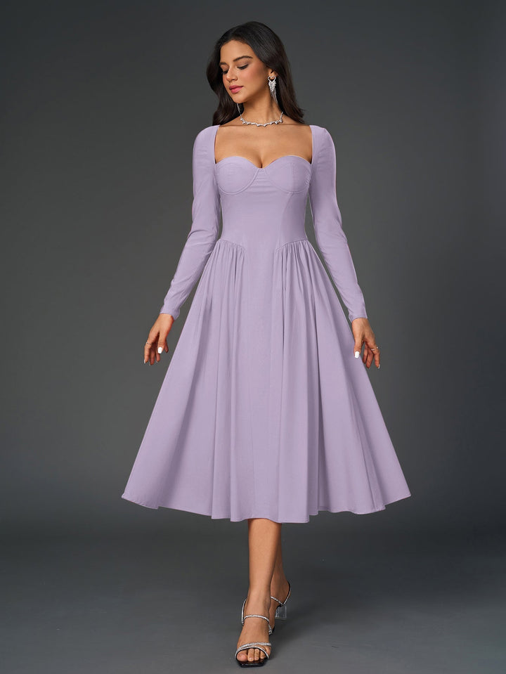 Vestido elegante mujer, línea A, manga larga, lazo espalda. Diseñado para ti.