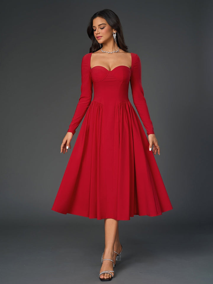Tendencia en vestidos: línea A, manga larga, lazo espalda. Comodidad máxima.