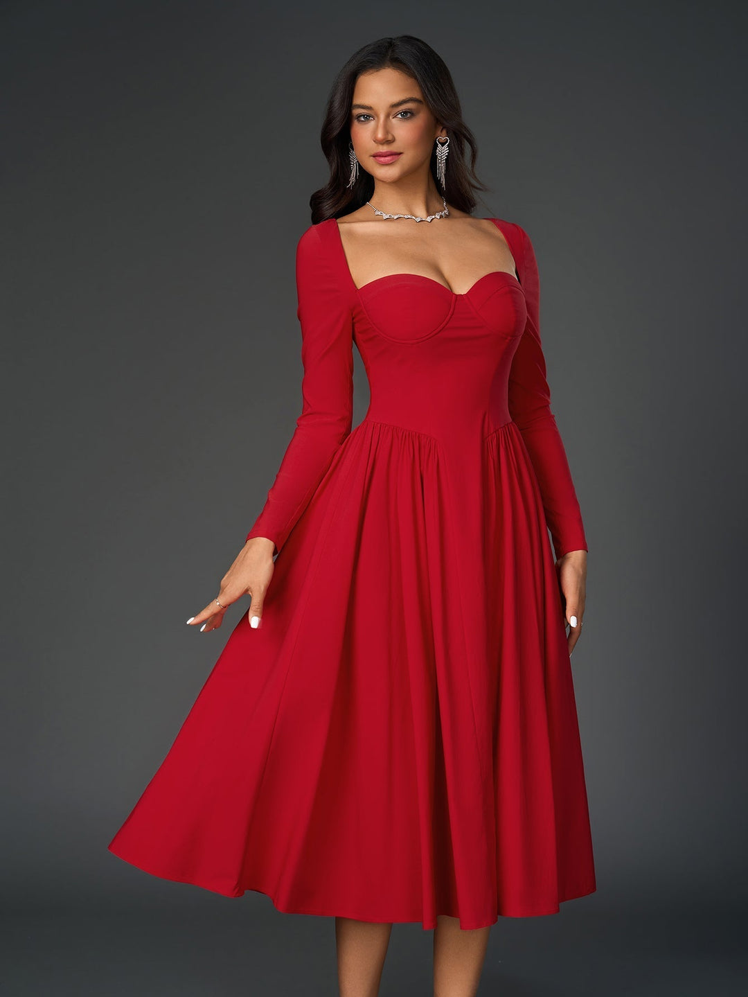 Vestido mujer con lazo en espalda, manga larga y silueta línea A. Un clásico.