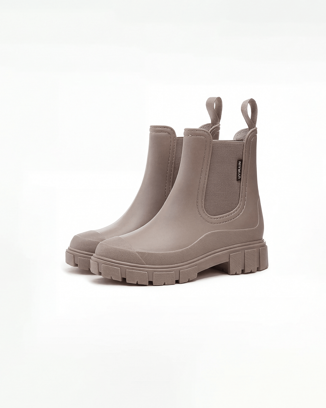 Botas de lluvia Chelsea para mujer, negras, con suela gruesa y paneles elásticos. Estilo moderno e impermeable.
