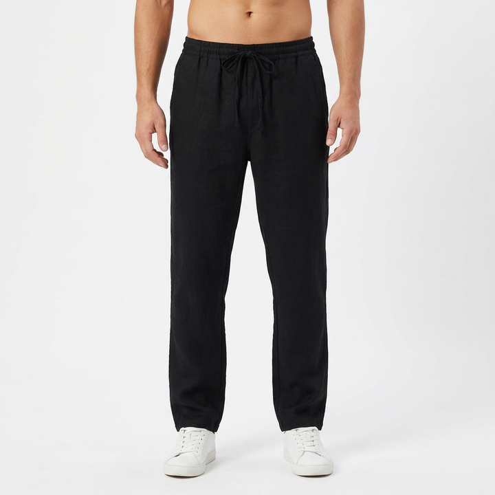 Pantalón de lino hombre pernera recta, casual y cómodo para el verano, con cintura elástica.