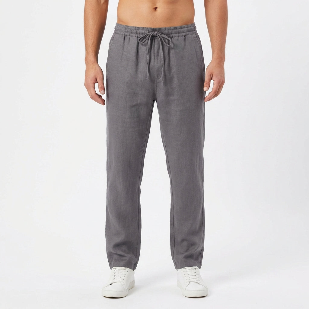Pantalón de lino hombre con cintura elástica, confort casual y estilo fresco para el verano.