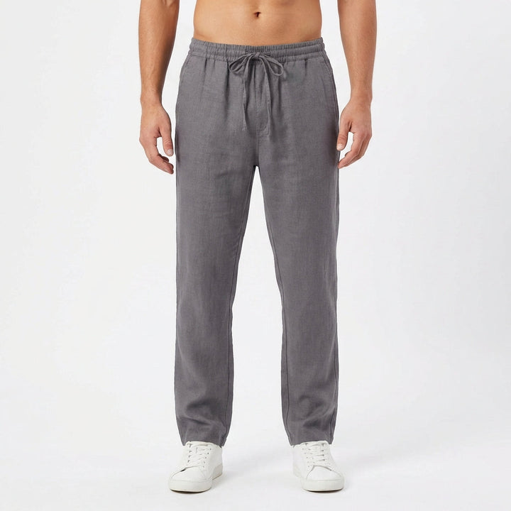 Pantalón de lino hombre con cintura elástica, confort casual y estilo fresco para el verano.