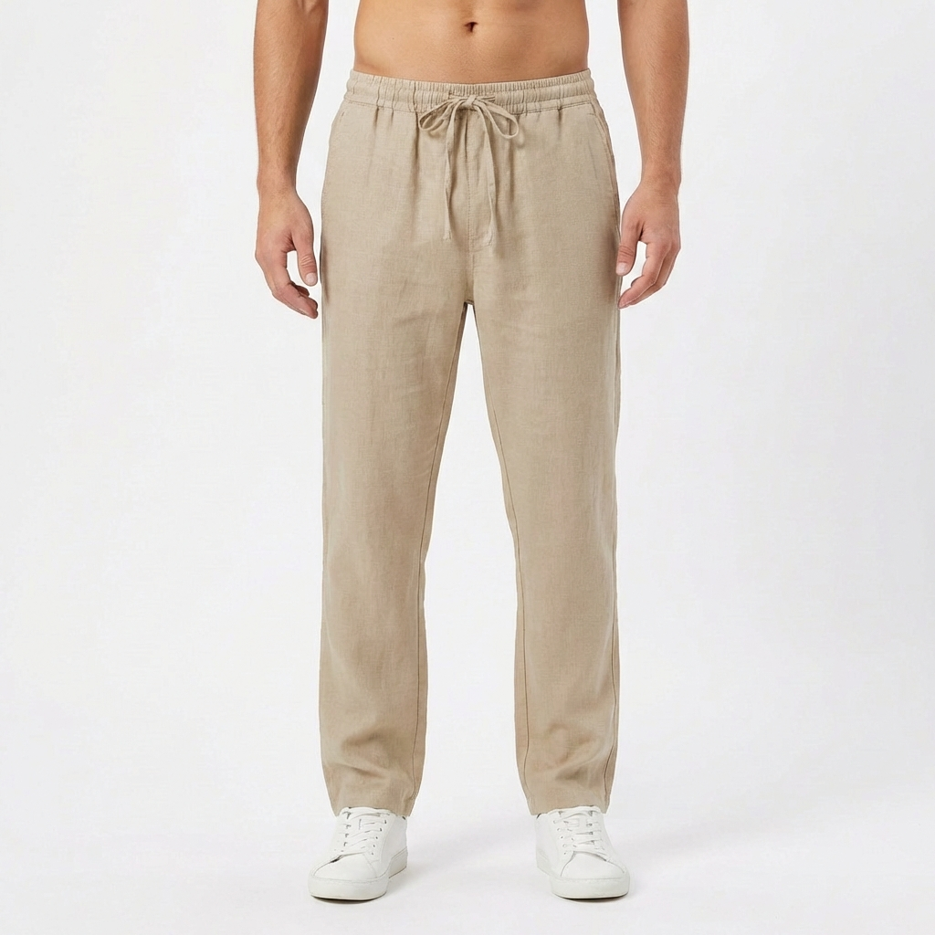 Pantalón de lino casual de hombre, versátil para el verano, fresco, cómodo y pernera recta.