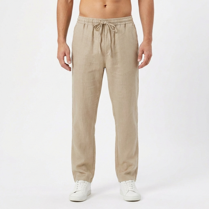 Pantalón de lino casual de hombre, versátil para el verano, fresco, cómodo y pernera recta.