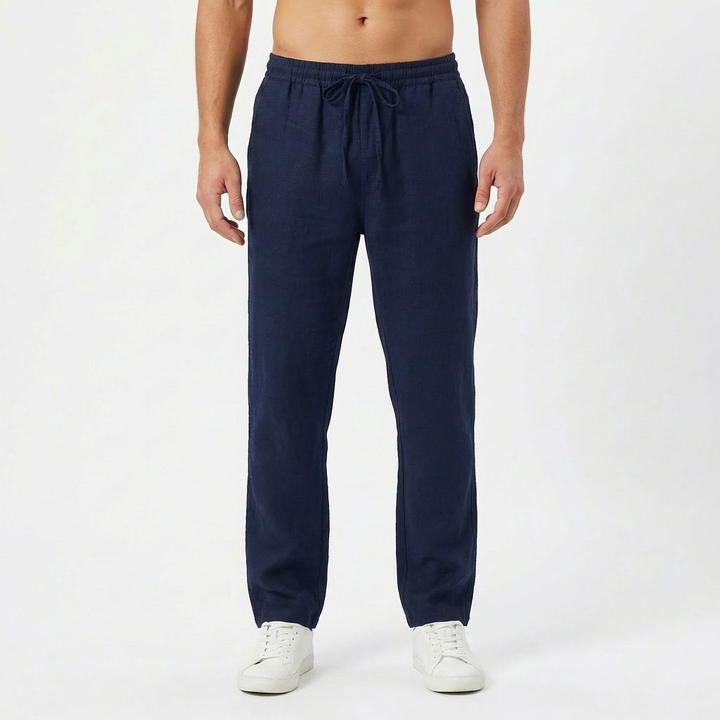 Pantalón de lino hombre verano casual, cintura elástica, fresco, transpirable y pernera recta.