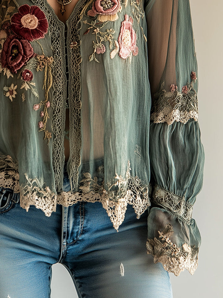 Blusa para mujer verde con estampado floral y manga larga. Un toque fresco y sofisticado para tu estilo.
