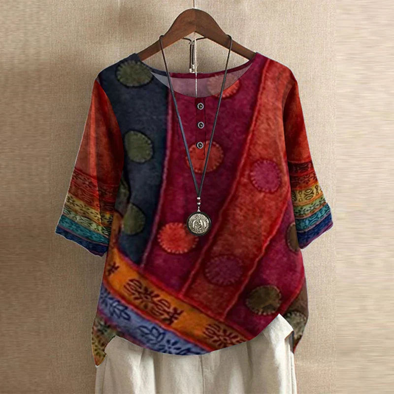 Blusa de algodón floral vintage para mujer, corte relajado y cómodo. Estilo fresco para días de verano.