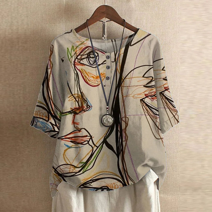 Blusa de primavera floral vintage para mujer, ajuste relajado. Comodidad y estilo casual para el buen tiempo.