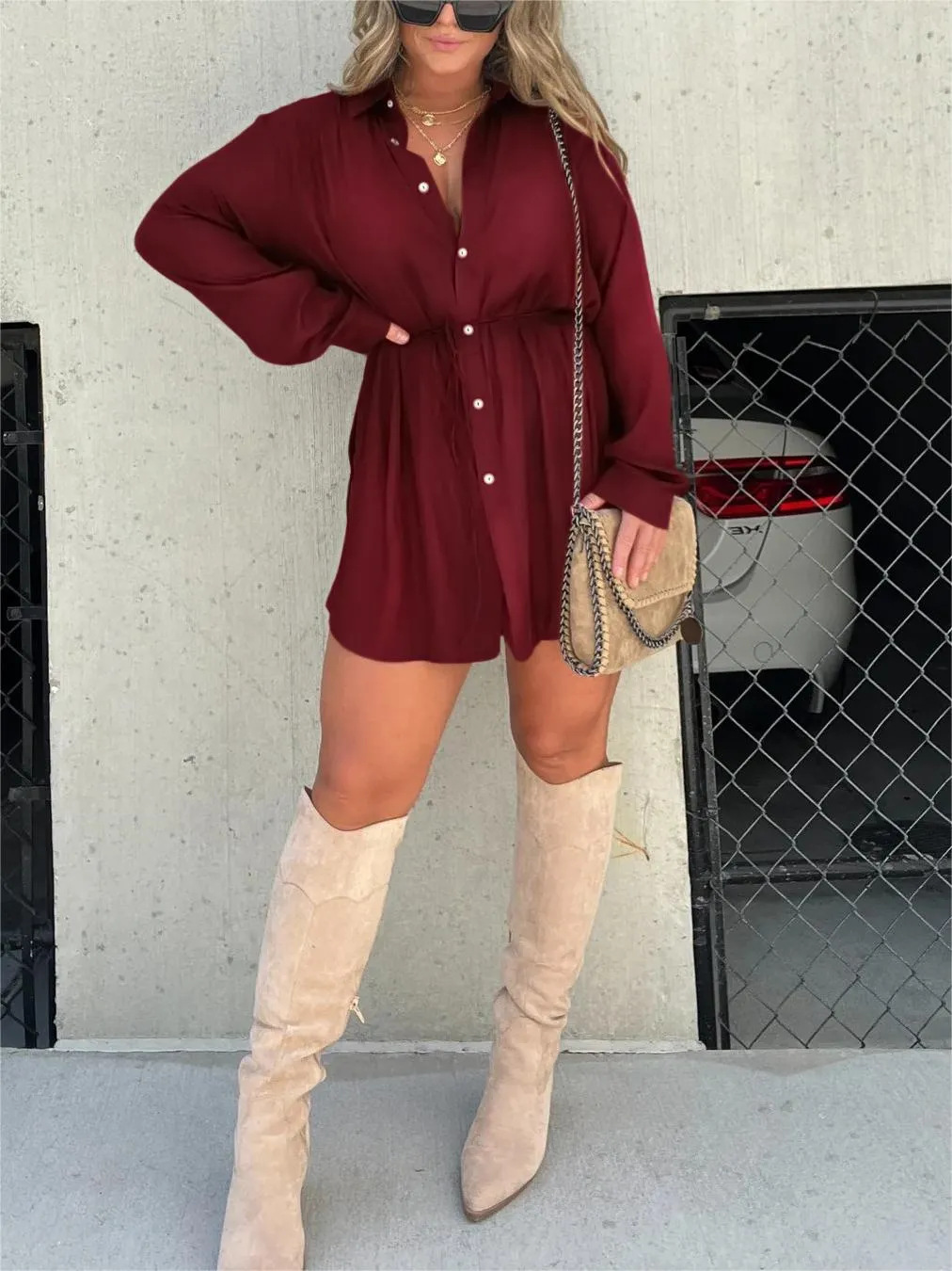 Vestido camisero fluido y cómodo para mujer, con botones y manga larga, ideal para look casual o diario.