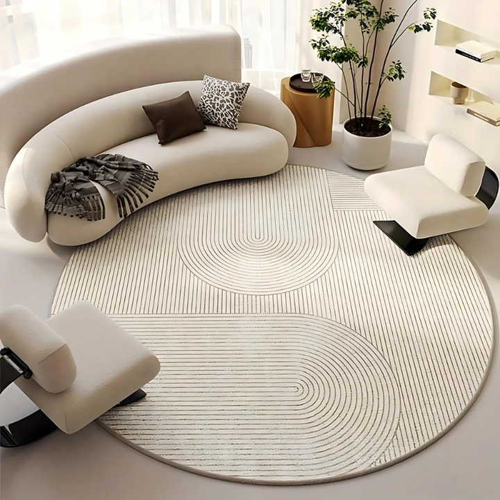 Alfombra redonda para dormitorio, suave al tacto y antideslizante, creando un espacio de confort y decoración.