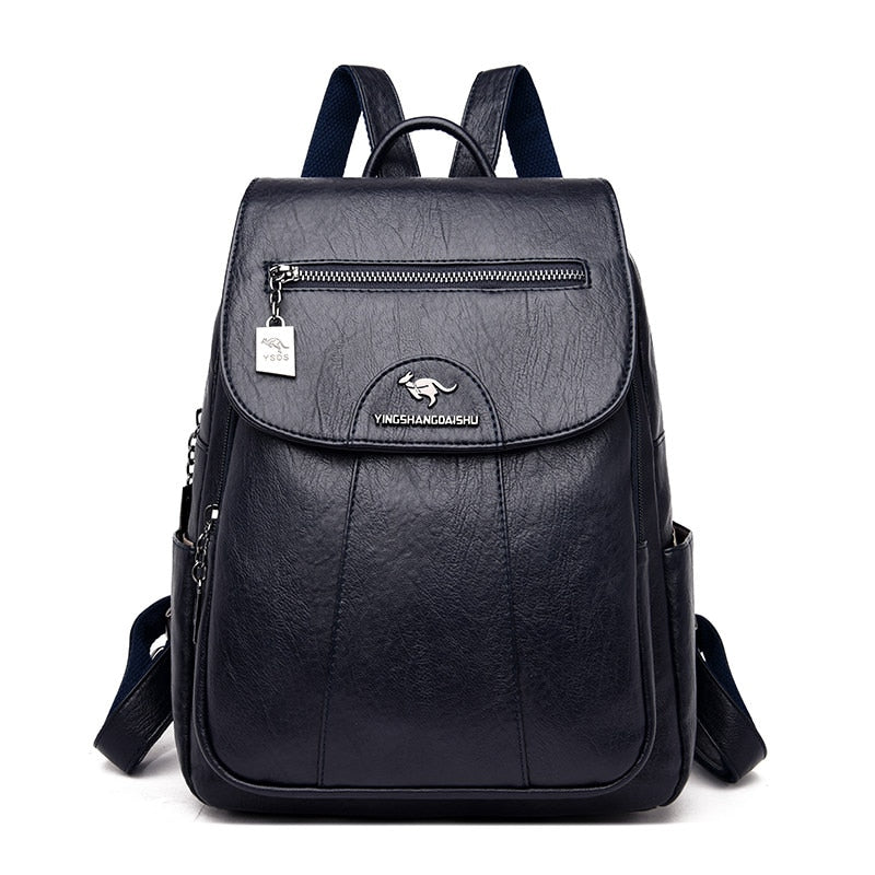 Mochila de lujo de cuero para mujer, estilo sofisticado y segura organización, ideal para viajes o trabajo.