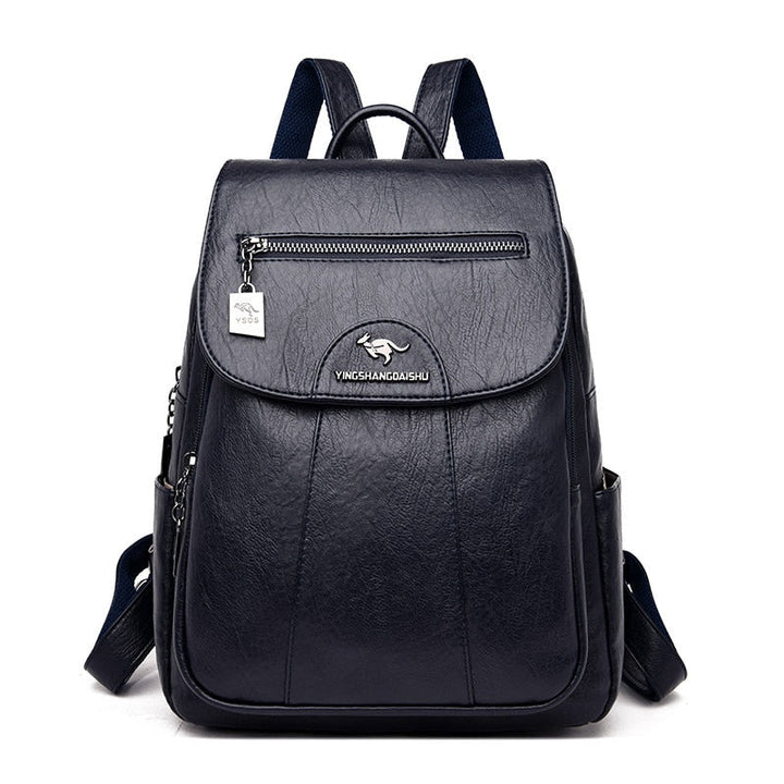 Mochila de lujo de cuero para mujer, estilo sofisticado y segura organización, ideal para viajes o trabajo.